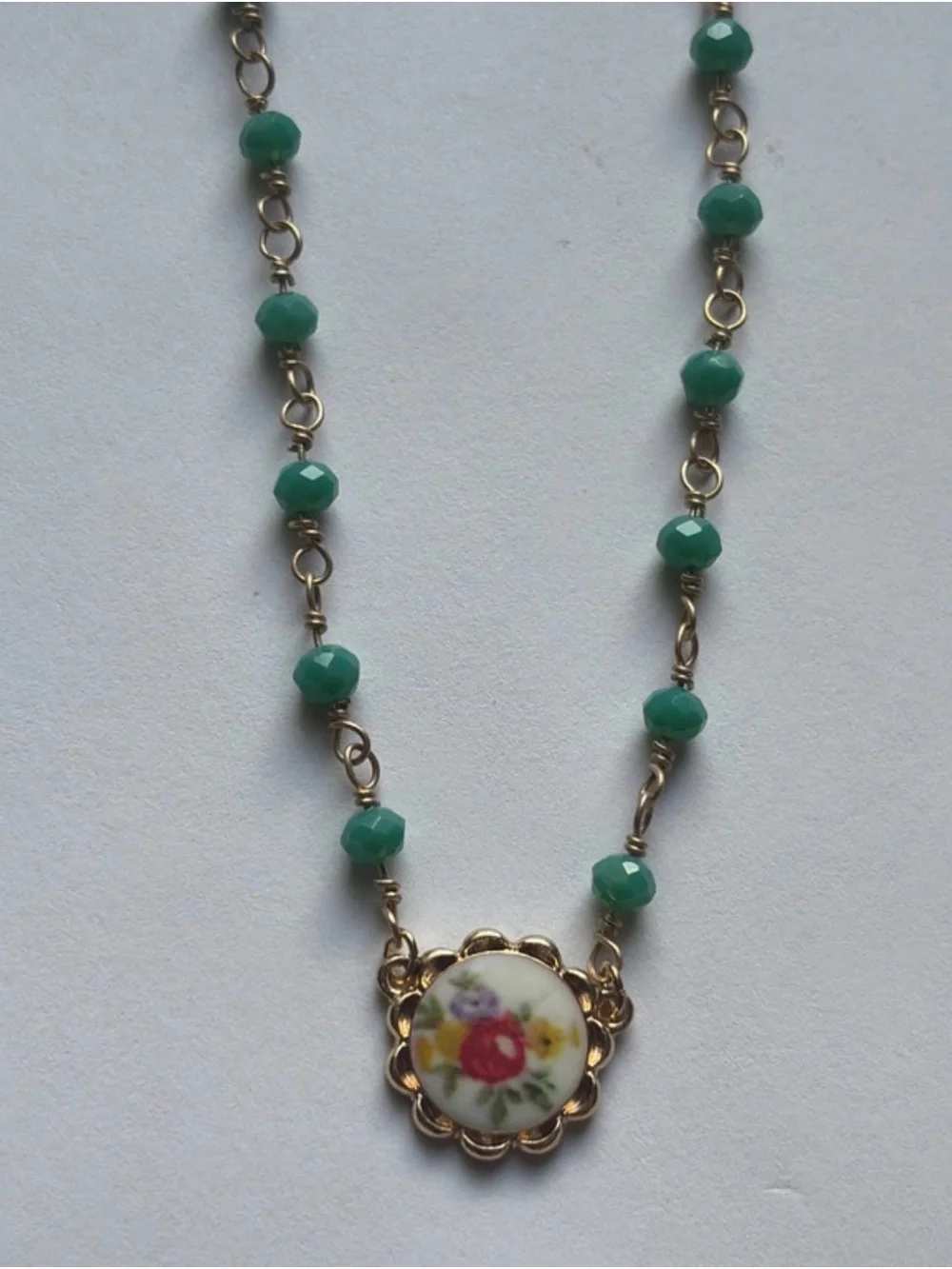 Vintage Style Turquoise Color Beaded Floral Charm Necklace Great to Bundle!